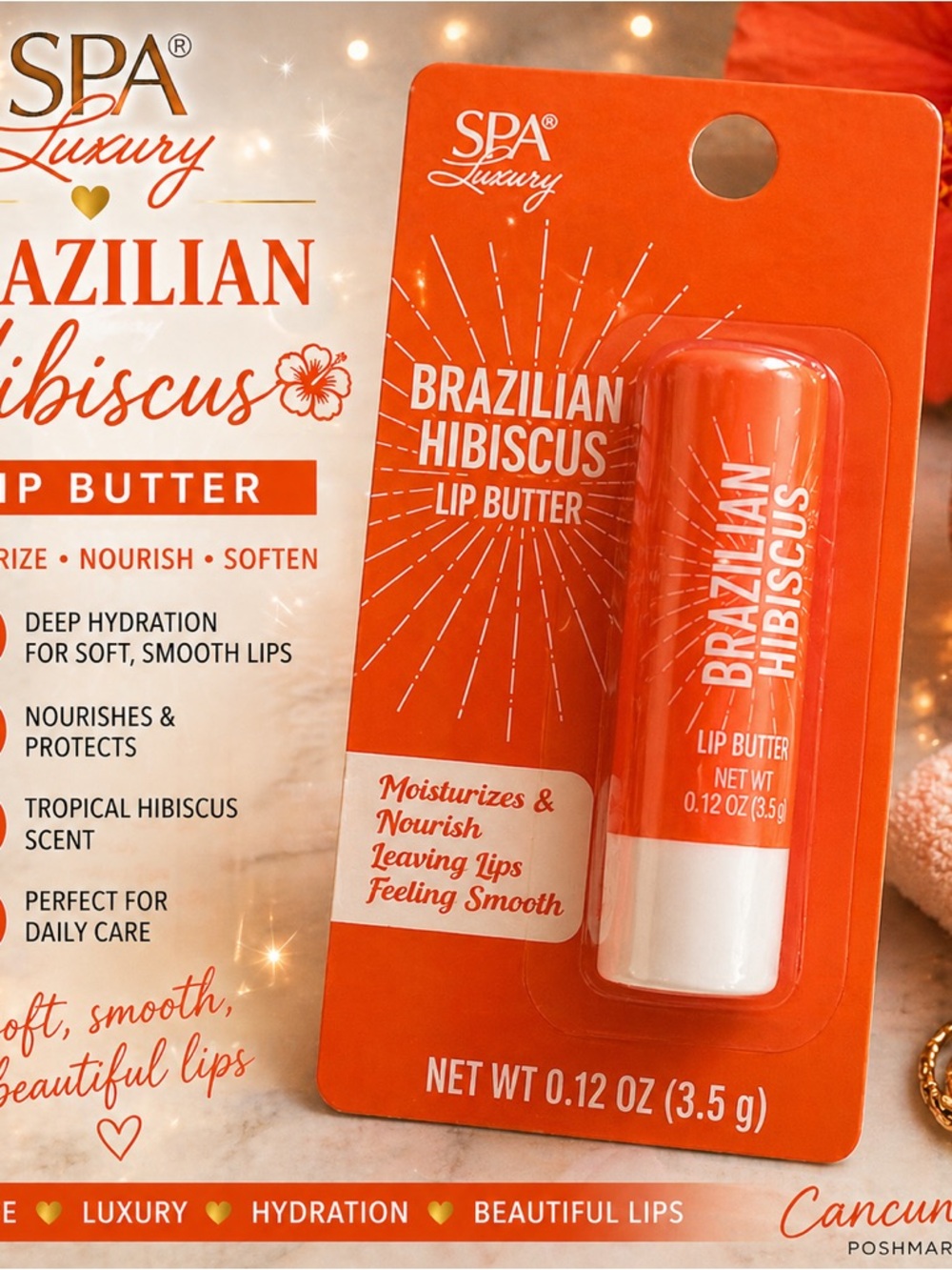 Spa Luxury Brazilian Hibiscus Lip Butter Hydrating Lip Balm NEW